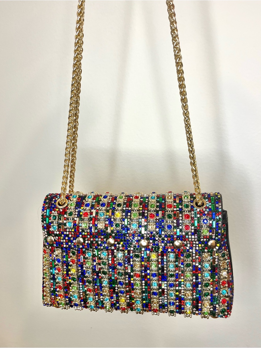 LaurenLorraine Celine Jeweled Shoulder Crossbody Bag Multicolor Chain Strap - Picture 6 of 14